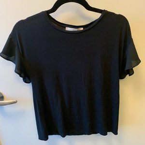 LOFT Flutter Sleeve Mixed Media Short Sleeve Black Top - XS